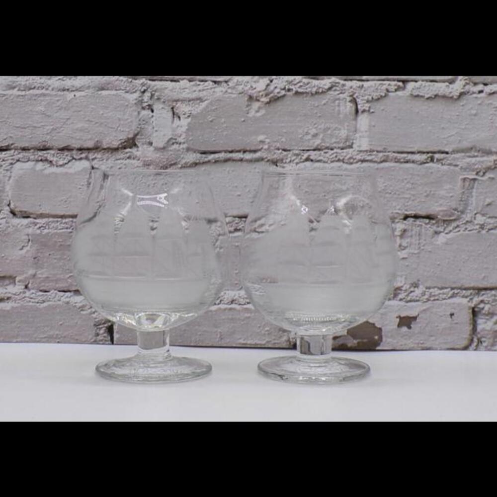 Toscany Handcrafted Sailboat Etched Brandy Snifter Glasses - Set of 2